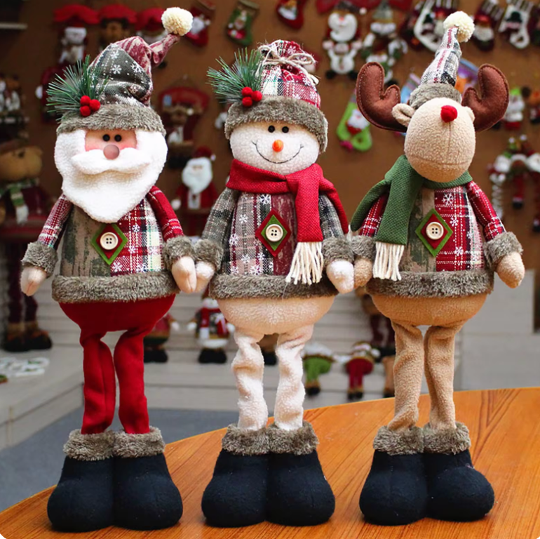 Christmas Santa Snowman-Reindeer Christmas Decoration 2024 Leg Table Mantel Decoration Plush Dolls Christmas Gifts For Kids Baby